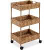 3-Tier Water Hyacinth Rolling Utility Cart w/ Weaved Baskets Natural