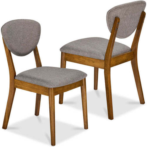2-Piece Mid-Century Modern Wood &Upholstered Dining Chair Set