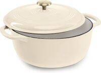 6 Quart Enamel Cast-Iron Round Dutch Oven, Family Style Heavy-Duty Pre-Seasoned Cookware for Home, Kitchen, Dining Room, Oven Safe w/Lid, Dual Handles