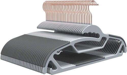 50-Pack Slim S-Shaped Plastic Hangers with Non-Slip Grips &ndash; Space-Saving Gray Hangers for Delicate Necklines, Fits Shirts, Dresses & Coats in Closet/Dorm Organizers