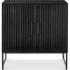 2-Door Slatted Storage Cabinet Accent Furniture w/ Foot Pads