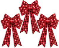 Set of 3 Bows Pre-Lit Christmas Bow Decoration, Indoor/Outdoor LED Holiday D&eacute;cor w/ 30 Lights, Outdoor Battery Box, Timer, 8 Light Functions