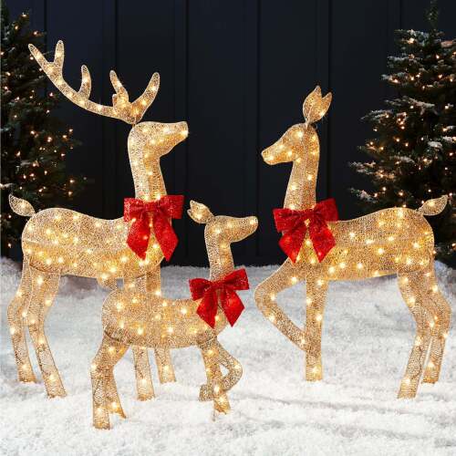 3-Piece Lighted Christmas Deer Set Outdoor Decor with 175 LED Lights