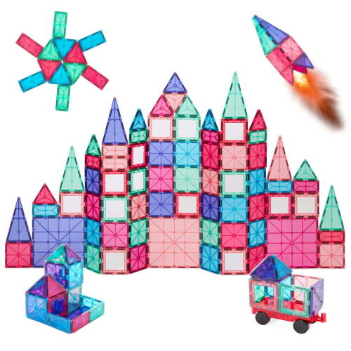 110-Piece Kids Magnetic Tiles Set, Educational Building STEM Toy w/ Case