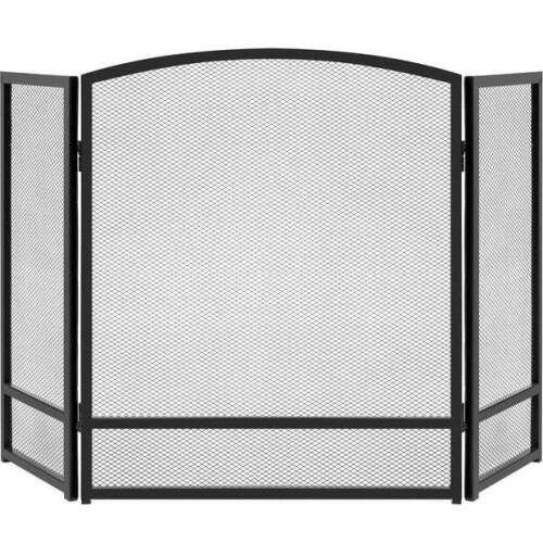 3-Panel Simple Steel Mesh Fireplace Screen w/ Worn Finish - 47.5x27.25in