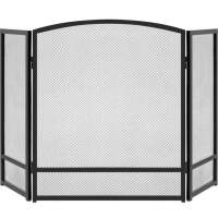 3-Panel Simple Steel Mesh Fireplace Screen w/ Worn Finish - 47.5x27.25in