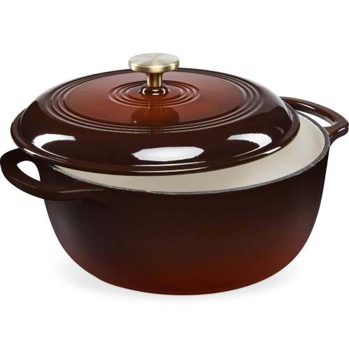 Cast-Iron Dutch Oven Kitchen Cookware w/ Enamel, Handles - 6qt