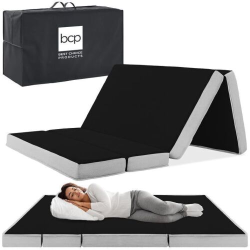 Twin Folding Portable Onyx Black Mattress Topper w/ Plush Foam - 4in