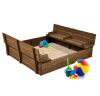Kids Cedar Sandbox w/ Sand Screen, 2 Benches - 47x47in