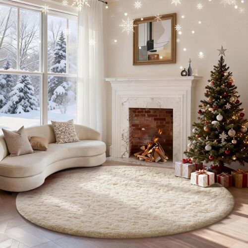 Ophanie 5' Ivory Round Plush Rug
