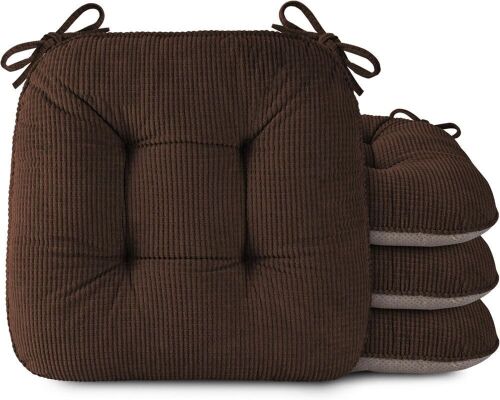 OVOV Chair Cushions with Ties, 18" x 18" Coffee, 4 Pack