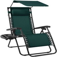 30" Wide Folding Zero Gravity Patio Lounge Chair w/Adjustable Canopy Shade