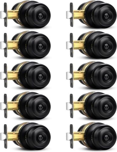 Sopoby Matte Black Round Keyless Privacy Doorknobs Interior/Exterior Lockset, 10 Pack