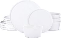 12-Piece Stoneware Plates and Bowls Set for 4