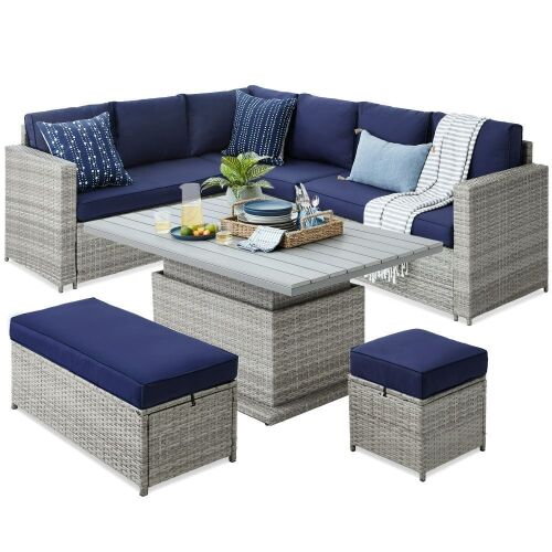 6-Piece Wicker Patio Furniture Set w/ Height-Adjustable Dining Table - NO Table Top