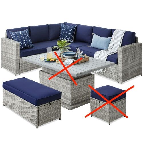 Wicker Patio Sectional Set, Couch & Large Ottoman Only - No Hardware, Table or Small Ottoman