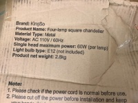 KingSo Four Lamp Pendant Light, Appears New, Sold as is