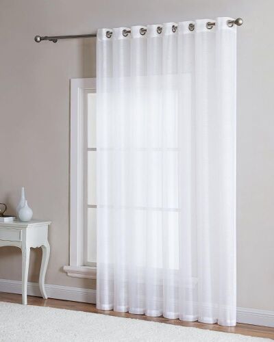 Lot of (2) LinenZone White Extra Wide Sheer Patio Door Curtain 102" x 84"