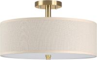 15 Inch LED 18W Adjustable 3000-5000K Brushed Nickel Drum Linen Fabric Shade Semi Flush Mount Light Fixture