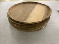 Lot of (5) Round Wooden Decorative Serving Tray 13.8 Inch