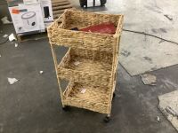3-Tier Water Hyacinth Rolling Utility Cart w/ Weaved Baskets Natural