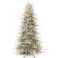 7.5' Pre-Lit Flocked Artificial Aspen Noble Fir Christmas Tree w/ Metal Stand