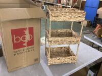 3-Tier Water Hyacinth Rolling Utility Cart w/ Weaved Baskets Natural - Missing Wheels