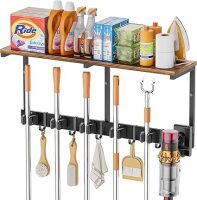 Broom Holder Wall Mount with Cleaning Supplies Organizer