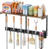 Broom Holder Wall Mount with Cleaning Supplies Organizer