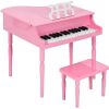 Kids Mini Wooden Grand Piano w/ Lid, Bench, Music Rack, Song Book, Stickers