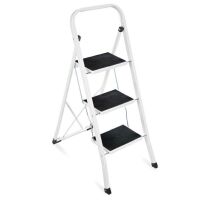 3- Step Steel Ladder, Folding Portable Step Stool w/ Non Slip Rubber Feet, Rubber Foot Pads, 330lb Capacity