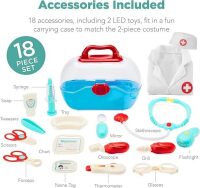 Pretend Play Doctor Kit, Boys & Girls Doctor's Outfit, Toy Medical Set w/ 18 Accessories, Coat, Hat, Carrying Case, 2 LED Toys