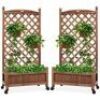 Set of 2 Wood Planter Box & Lattice Trellis w/ Optional Wheels, 48in