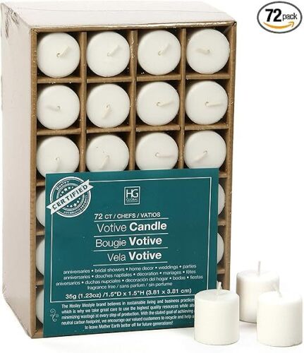 Unscented White Votive Candles, 72-Pack &ndash; Clean-Burning, Long-Lasting 10-12 Hour Burn &ndash; Ideal for Weddings, Home D&eacute;cor, Spa, Events &ndash; Bulk Value for Versatile Use