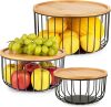 Fruit Basket for Kitchen Counter Set of 3 - Large Stackable Baskets with Bamboo Lid - Perfect Holder For Fruit and Vegetable Storage - Keep Your Countertop Classy, Tidy and Slightly Fruity!