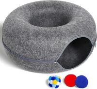 Large Cat Tunnel Bed for Indoor Cats with 3 Toys, Scratch Resistant Donut Cat Bed, Up to 30 Lbs