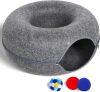 Large Cat Tunnel Bed for Indoor Cats with 3 Toys, Scratch Resistant Donut Cat Bed, Up to 30 Lbs