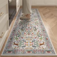 Runner Rug Washable Kitchen Runner Rug for Entryway Indoor Floral Non-Slip Soft Carpet Runner for Hallways, Kitchen, Laundry, Bedroom, Bathroom