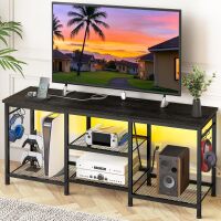 YGEOMER Black TV Stand Entertainment Center for 55 Inch TVs, with Charging Station and Lights Open Storage Shelves, TV Media Console, Open Storage Shelf with Sound Rack for Living Room, Bedroom