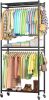 Clothing Rack with Shelves & Wheels, Multi-Functional Wardrobe Closet with Hooks, Sturdy Metal Garment Rack for Bedroom, Laundry, Balcony