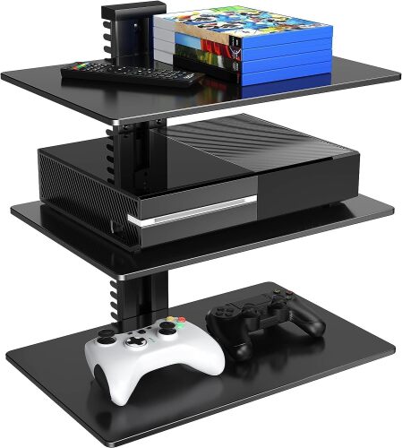 Floating Wall Mounted Shelf AV Mount Shelf - Holds up to 16.5lbs - DVD DVR Component Shelf with Strengthened Tempered Glass - Perfect for DVD Players, TV Box and Cable Box