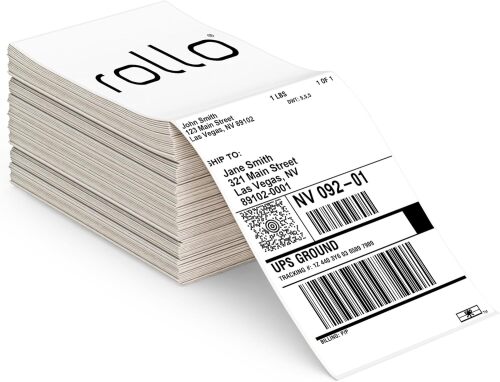 rollo Direct Thermal Shipping Labels - Pack of 500 4x6 Thermal Labels Fanfold - Perforated and Strong Adhesive