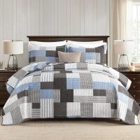 Quilt King Size, King Quilt Set, 100% Cotton King Quilt Bedding Set Bedspreads, Farmhouse Patchwork Quilt, Plaid Reversible Lightweight Rustic Bedspread, 3PC Set
