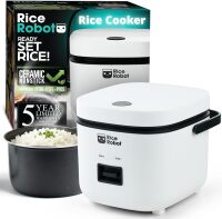 Personal Rice Cooker, PFAS-free, Nonstick. 1 Quart Capacity, with Stainless Steel Steamer Tray, Measuring Cups, Recipe Book with 60 Recipes, and Serving Spoon, As Seen On TV