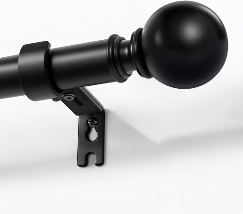 Joydeco Black Curtain Rods for Windows 32 to 120 inches, 1 inch Diameter Heavy Duty Adjustable Curtain Rods for Bedroom, Sliding Glass Doors, Outdoor, Patio