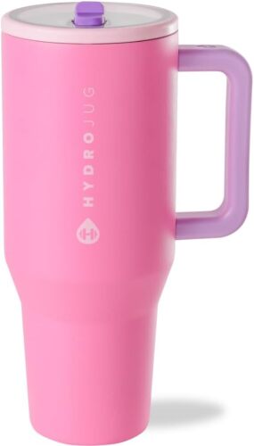 40 oz Water Bottle with Handle & Flip Straw - Fits in Cup Holder, Leak Resistant Tumbler-Reusable Insulated Stainless Steel & Rubber Base - Gifts for Women & Men