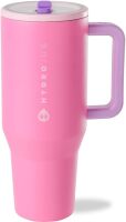 40 oz Water Bottle with Handle & Flip Straw - Fits in Cup Holder, Leak Resistant Tumbler-Reusable Insulated Stainless Steel & Rubber Base - Gifts for Women & Men