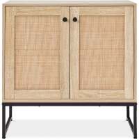 2-Door Rattan Storage Cabinet Accent Furniture for Living Room w/ Foot Pads