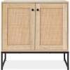 2-Door Rattan Storage Cabinet Accent Furniture for Living Room w/ Foot Pads