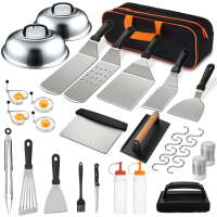 Stainless Steel Griddle Accessories Kit with Spatula, Scraper, Basting Cover & Grill Tools